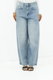 SPIJKERBROEK MET STRASS - BLAUW