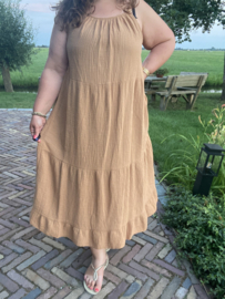 MOUSSELINE SPAGHETTI JURK - BEIGE