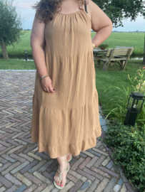 MOUSSELINE SPAGHETTI JURK - BEIGE