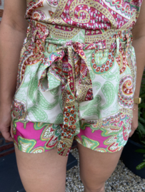 SATIN SHORT PAISLEY - GROEN