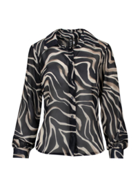 GESTREEPTE BLOUSE - BRUIN