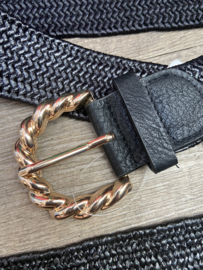 RAFFIA RIEM GOLDSWIRL - ZWART