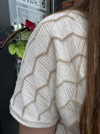 TSHIRT MET ZIG ZAG - WIT/BEIGE