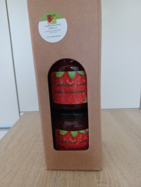 geschenkverpakking 3x huisgemaakte aardbeienconfituur