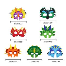 Dino maskers - Set van 8 stuks - Mix van kleuren - Van hoogwaardig vilt