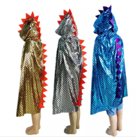 Halloween cape - Dino cape -  Kleuren goud, zilver en blauw - Unisex - Van 3 tot 9 jaar