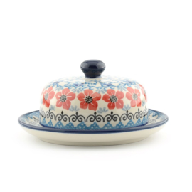 Butter Dish Round Red Violets