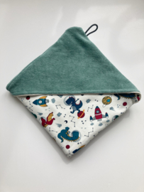 Wikkeldoek - Draken in de ruimte - wit, groen, oker, blauw, rood