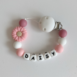 Speenkoord met naam I Daisy I roze -wit