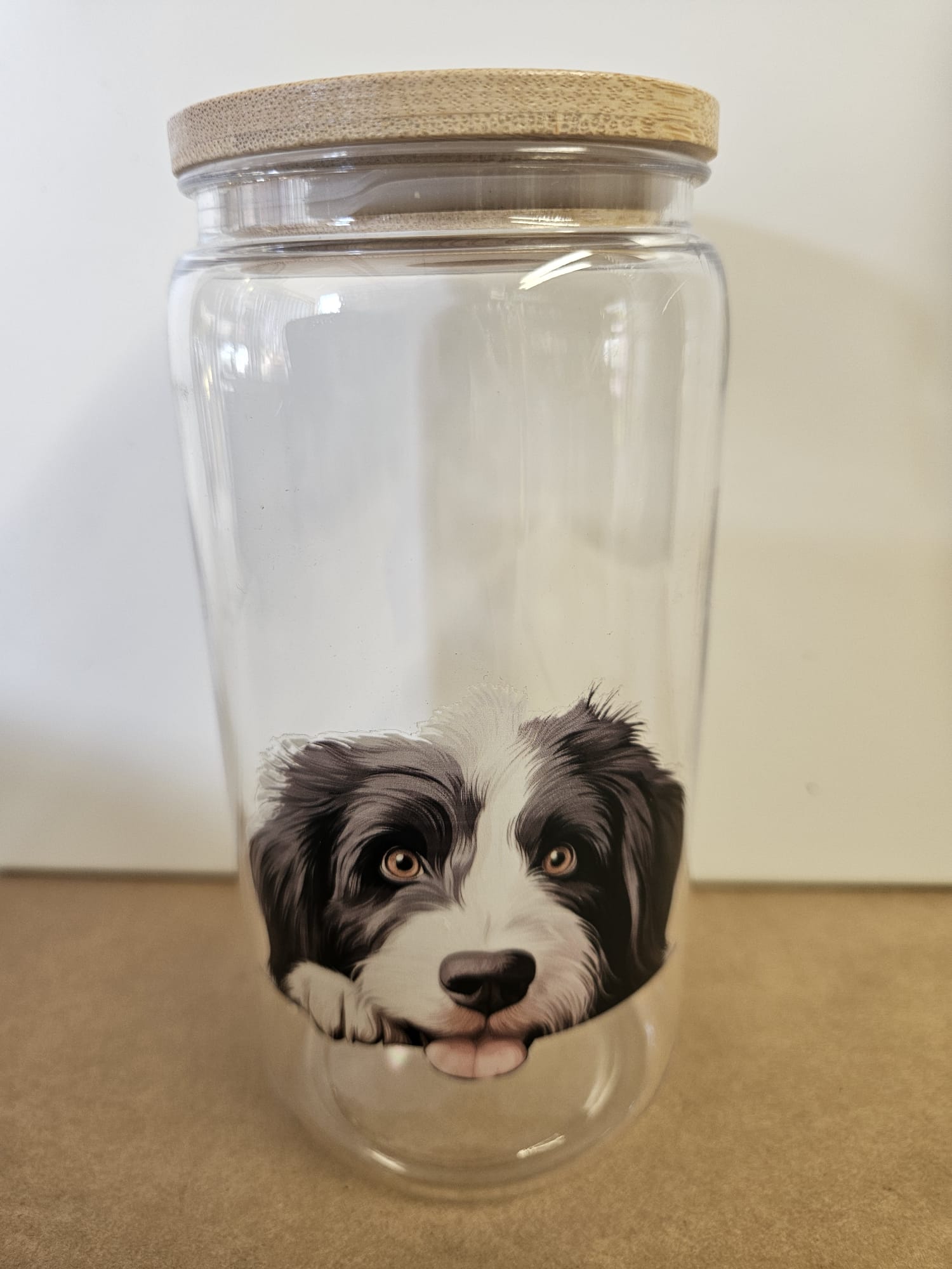 Mooie handgemaakte plastic drinkbeker met Bearded Collie