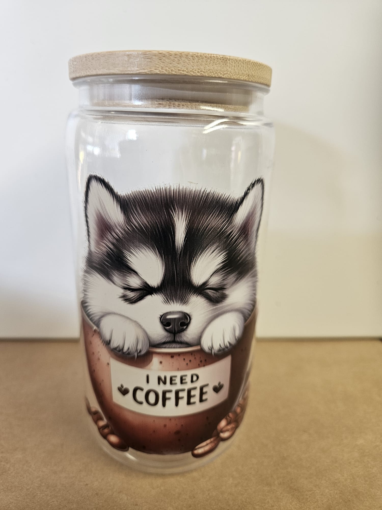 Mooie handgemaakte plastic drinkbeker met Husky