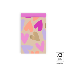 Cadeauzakje |  Big Hearts Gold - Bright Pink - 12 x 19 cm