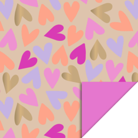 Cadeaupapier |  Big Hearts Gold - Bright Pink