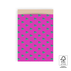 X-mas | Cadeauzakjes Tree Green Foil Deep Pink - Nude | 17 x 25 cm