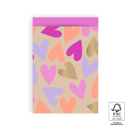 Cadeauzakjes | Big Hearts Gold - Bright Pink | 17x25 cm
