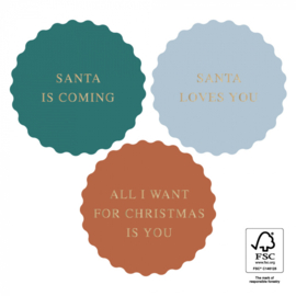 X-mas | Stickers Santa Love Gold | 12 stuks