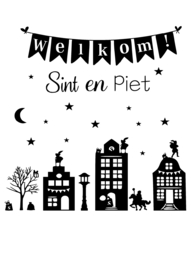 Raamsticker Sinterklaas huisjes