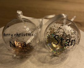 Kerstbal met naam en glitters