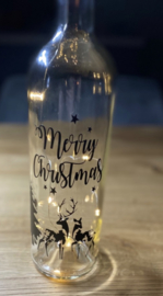 Fles met lichtjes, kerstman en hertjes