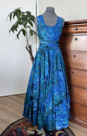 Zomerjurkje kruisband met punten & rok ausbrenner  zee blauw