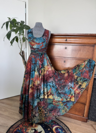 Zomerjurkje kruisband met punten & rok ausbrenner  bric petrol oker