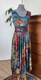 Zomerjurkje kruisband met punten & rok ausbrenner  bric petrol oker