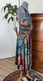 Zomerjurkje kruisband met punten & rok ausbrenner  bric petrol oker