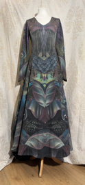 Prinsessenlijn jurk met digitale print paars/groen Peacock