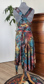 Zomerjurkje kruisband met punten & rok ausbrenner  bric petrol oker