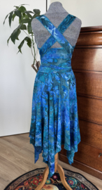 Zomerjurkje kruisband met punten & rok ausbrenner  zee blauw