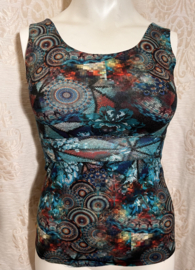 No-Bra top petrol print spirals