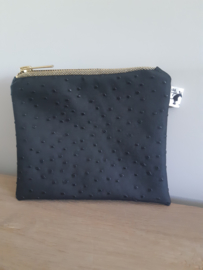 Clutch skai leather struisvogellook zwart