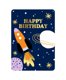 Wenskaart A6 - Happy birthday + rocket