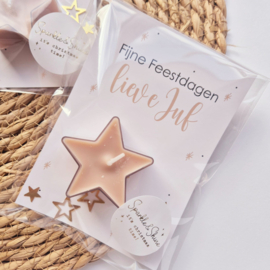 Kerstcadeau juf | kaart inclusief ster waxinelicht | per 5