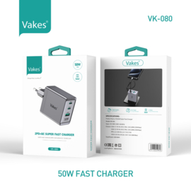 50W met 2 C type en 1 USB poort