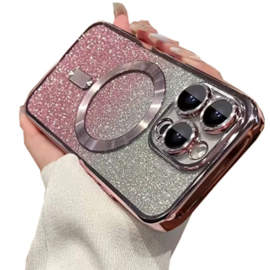 Magnetic Magsafe Lens Protection Glitter Case - iPhone 14 - Roze