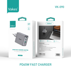 65W met 2 C type en 1 USB poort