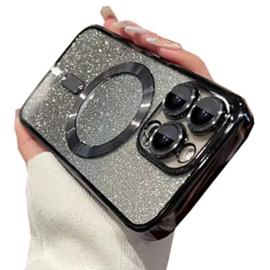 Magnetic Magsafe Lens Protection Glitter Case - iPhone 14 - Zwart
