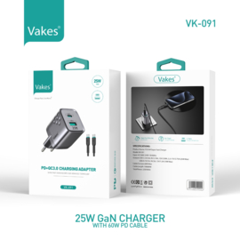 25W C type en USB poort met C naar C kabel