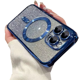 Magnetic Magsafe Lens Protection Glitter Case - iPhone 14 - Blauw