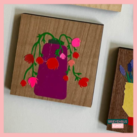 Bloemen collage op hout