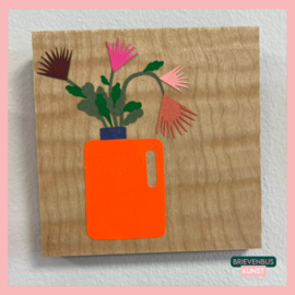 Bloemen collage op hout