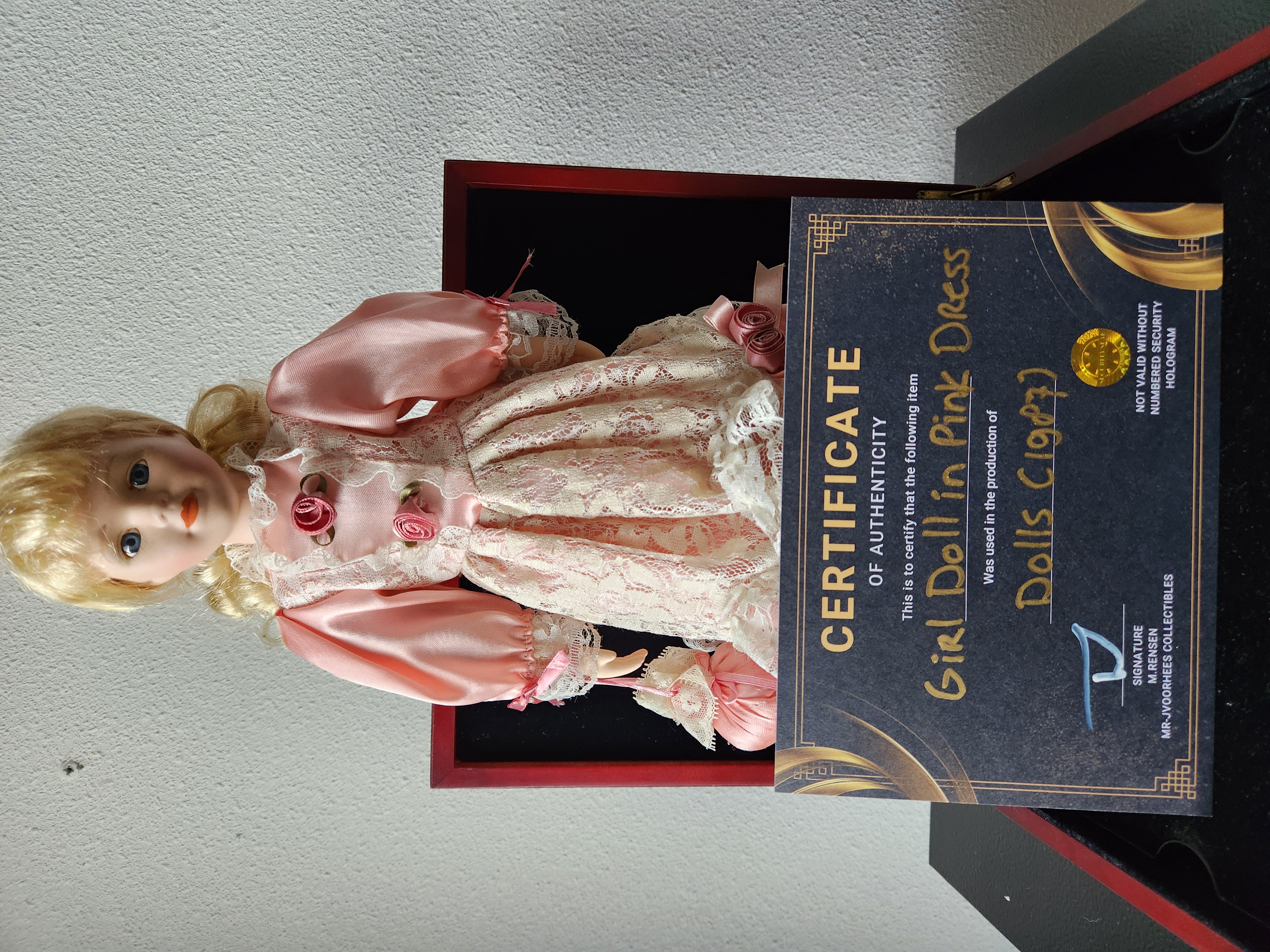 Dolls 1987 Original Production Used Creepy Girl Doll in Pink Dress Movie Prop