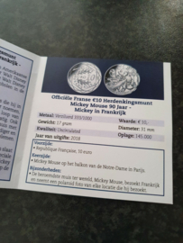 Walt Disney Mickey Mouse 10 Euro LE Silver Plated Coin