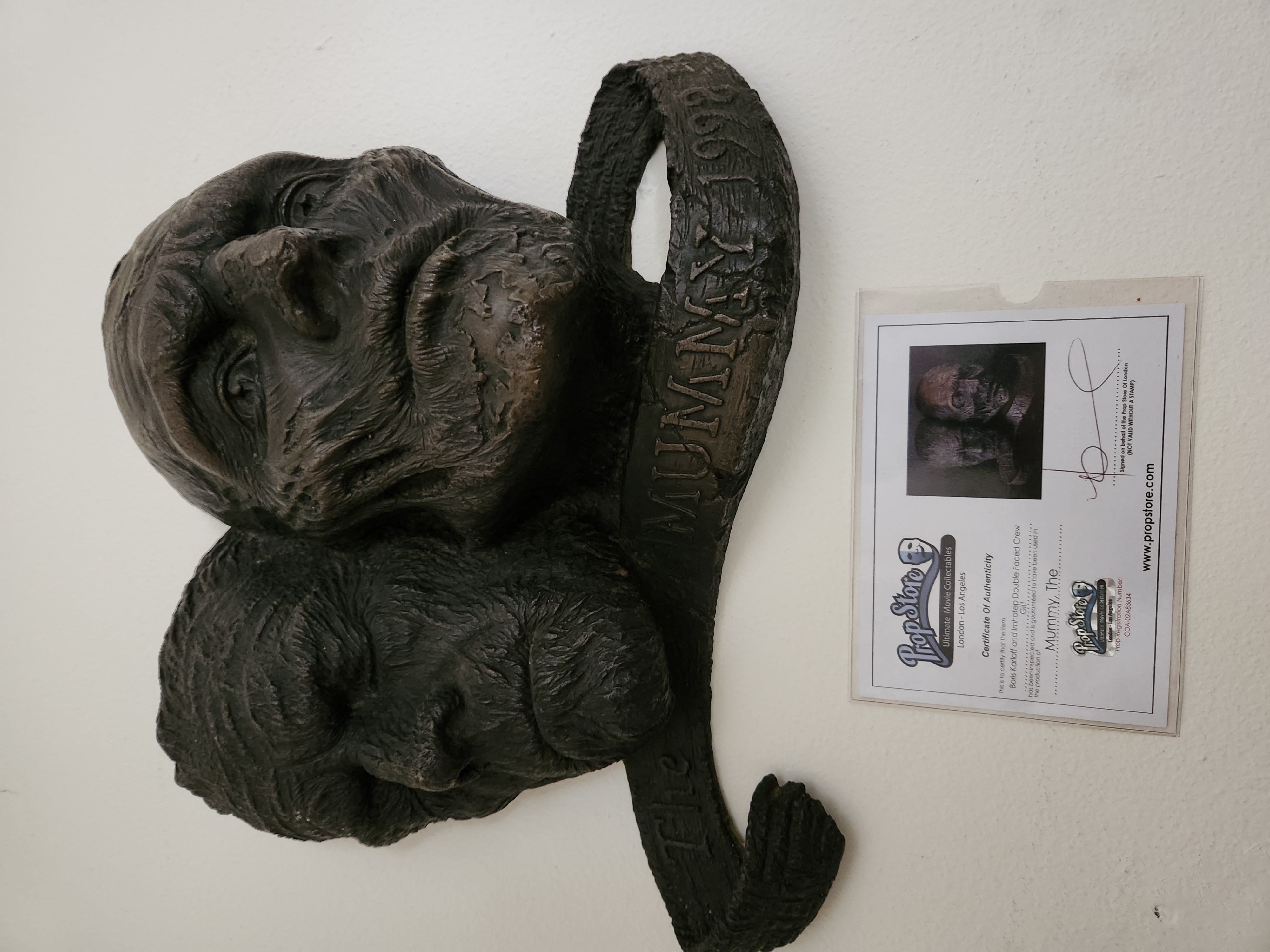 The Mummy 1999 Original Boris Karloff and Imhotep Double faced Crew Gift Prop