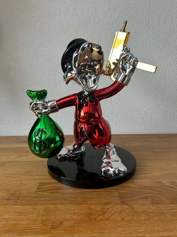 Walt Disney Scrooge McDuck as Bank Robber with Golden Uzi Big Figurine Statue
