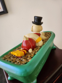 Walt Disney Scrooge McDuck in Bathtub Swimming in Money Vintage Figurine Statue