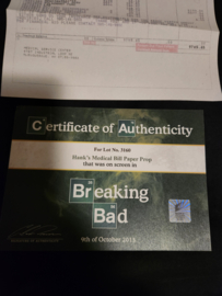 Breaking Bad Original Screen Used Hank Medical Bill Movie Prop