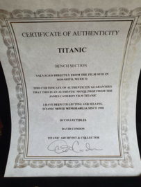 Titanic Original Screen Used Piece of Bench Movie Prop