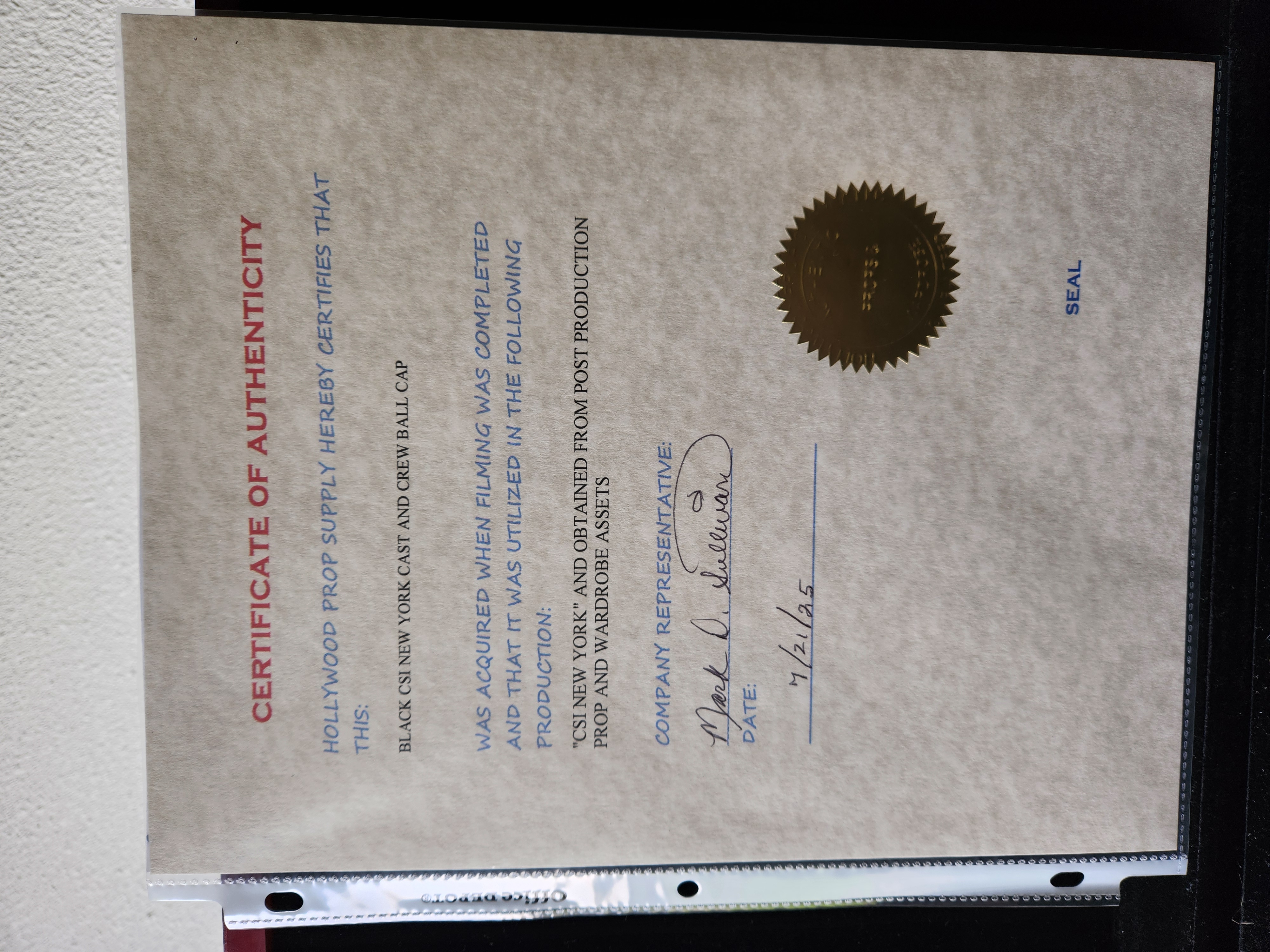 CSI New York Original Cast and Crew Cap Movie Prop